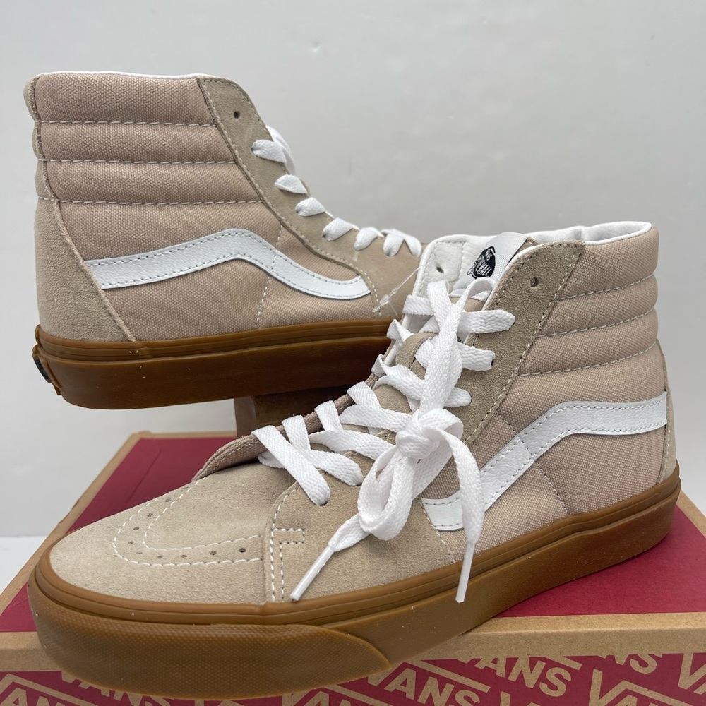 Vans Men’s Sk8-Hi
Humus/Gum Sneakers 
VN0A38GEVS8
 High-Top Sneakers in Beige - Picture 11 of 16